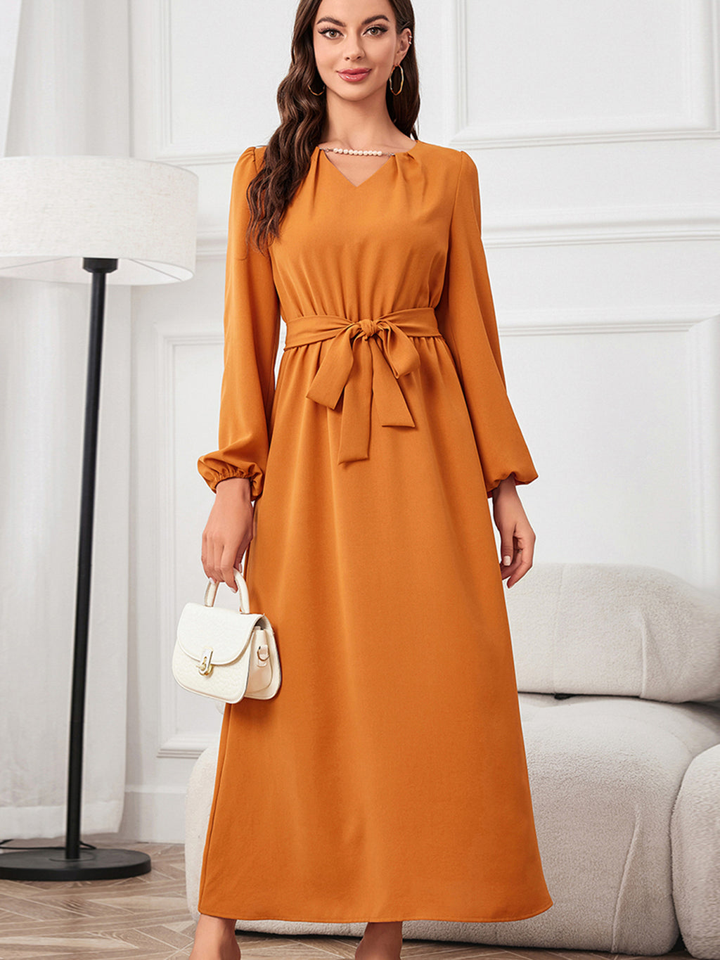 Tie Waist Puff Sleeve Maxi Dress - Blushé Belle