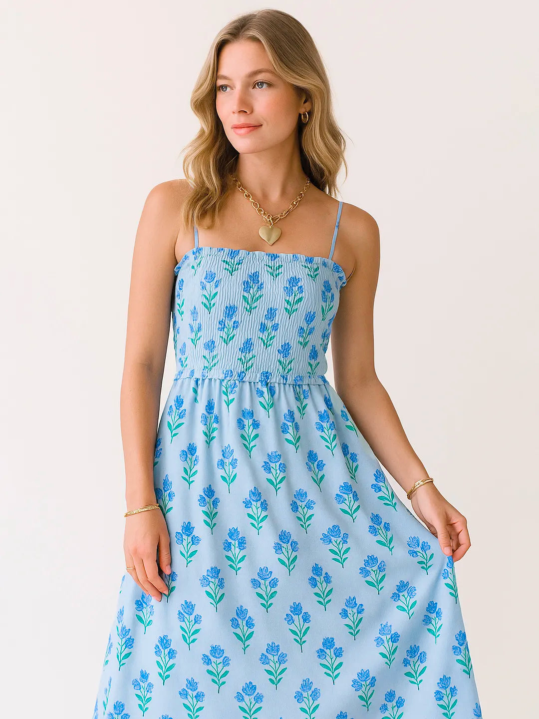 Floral Smocked Adjustable Strap Midi Cami Dress - Blushé Belle