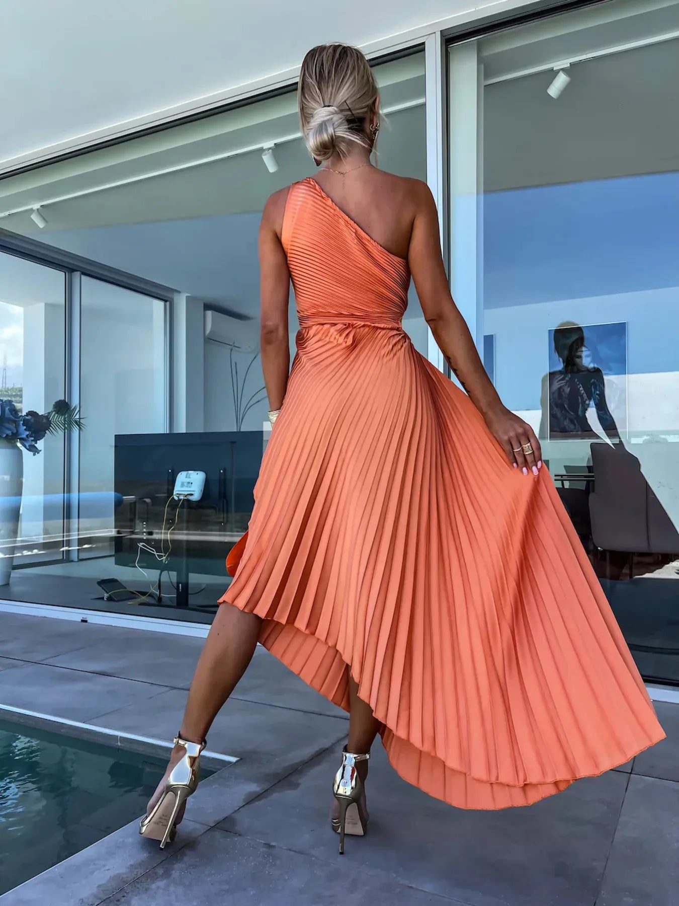 Full Size Single Shoulder Pleated Midi Dress Plus Size - Blushé Belle