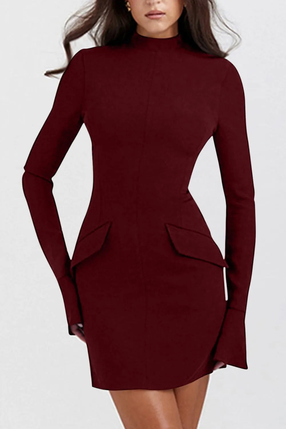 Mock Neck Long Sleeve Mini Dress - Blushé Belle