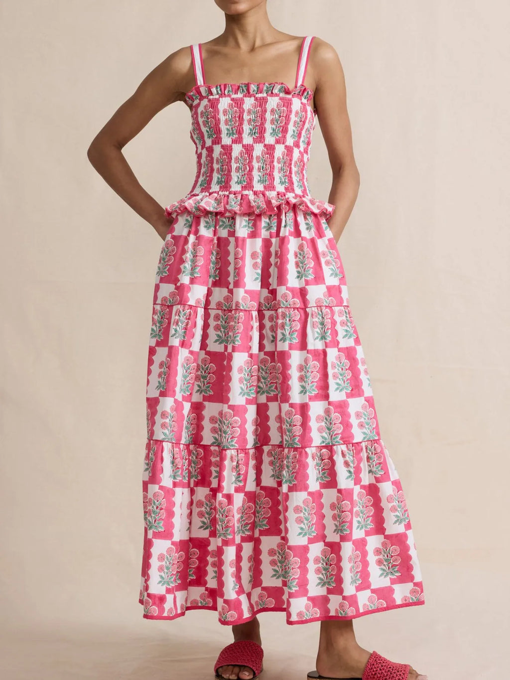 Bohemian Floral Print Smocked Tiered Maxi Dress - Blushé Belle
