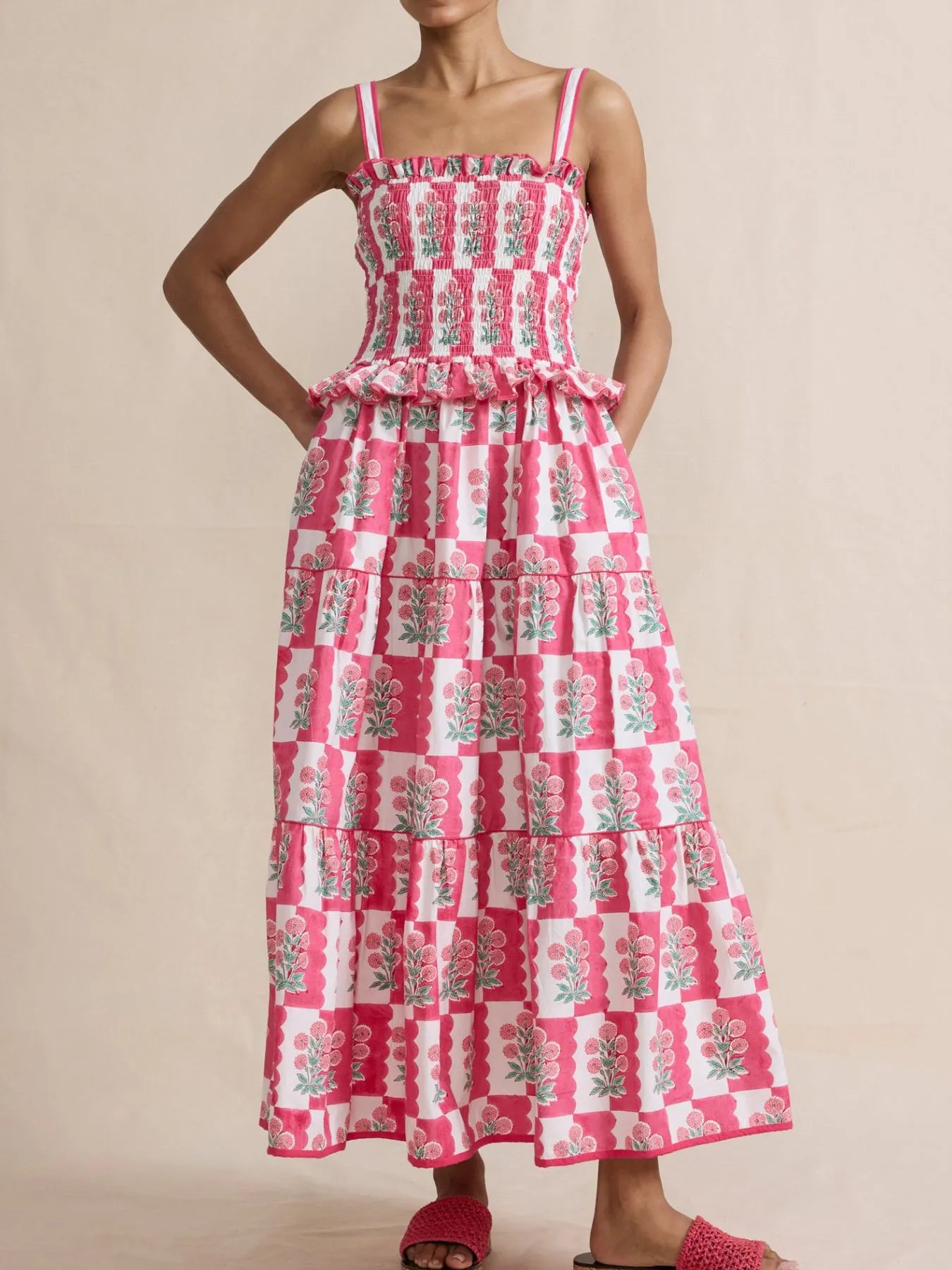 Bohemian Floral Print Smocked Tiered Maxi Dress - Blushé Belle