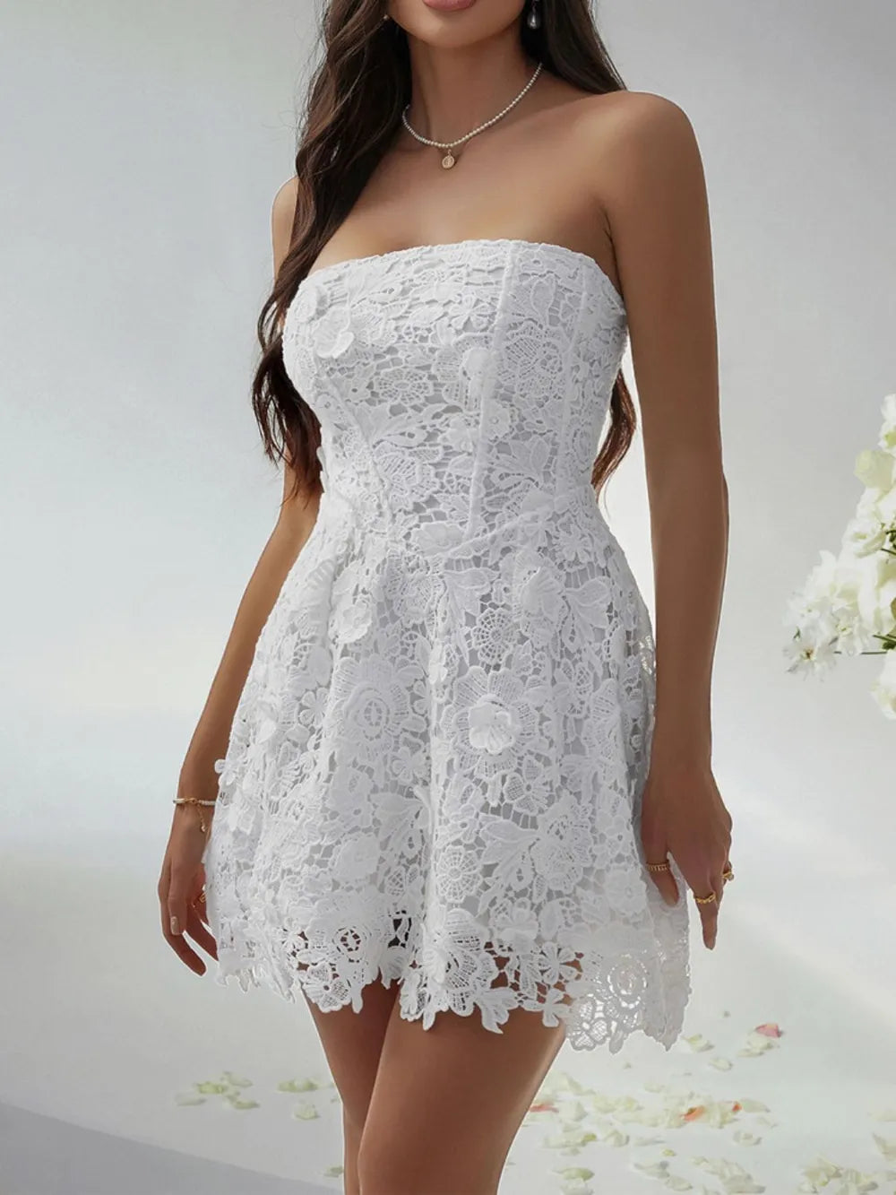 Devine Lace-Up Tube Lace Mini Dress - Blushé Belle