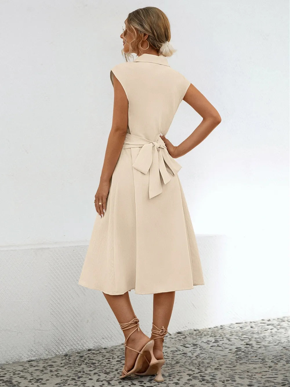 Button Up Cap Sleeve Midi Dress - Blushé Belle