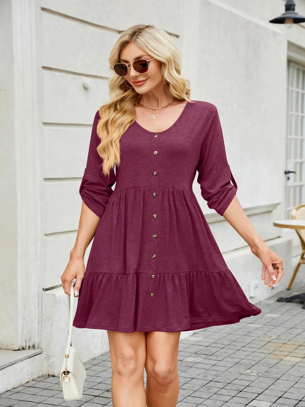 Tiered Ruched V-Neck Mini Dress - Blushé Belle
