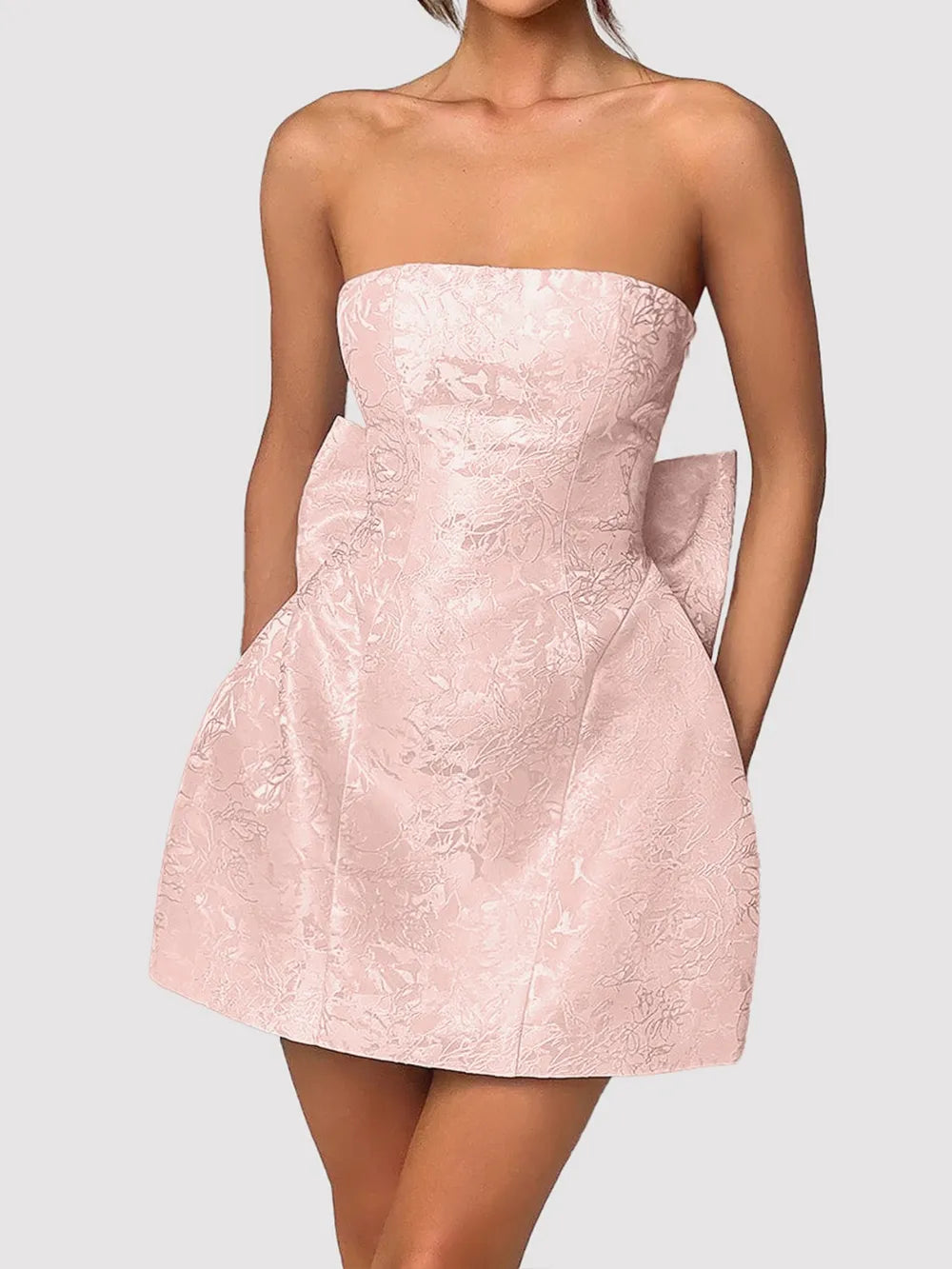 Lace-Up Sleeveless Satin Mini Dress with Bow - Blushé Belle
