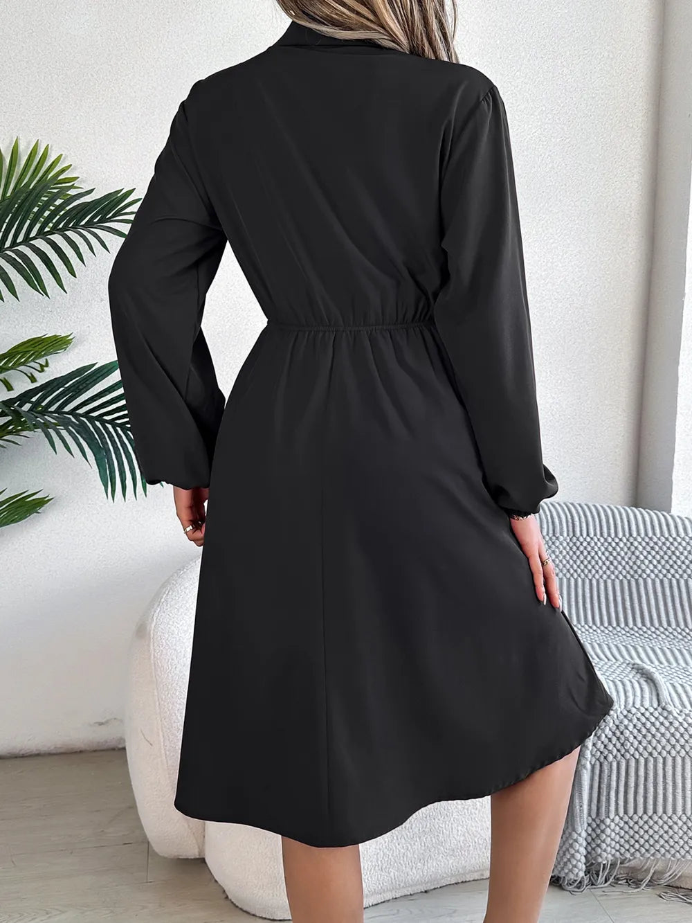 Collared Neck Long Sleeve Dress with Pockets - Blushé Belle