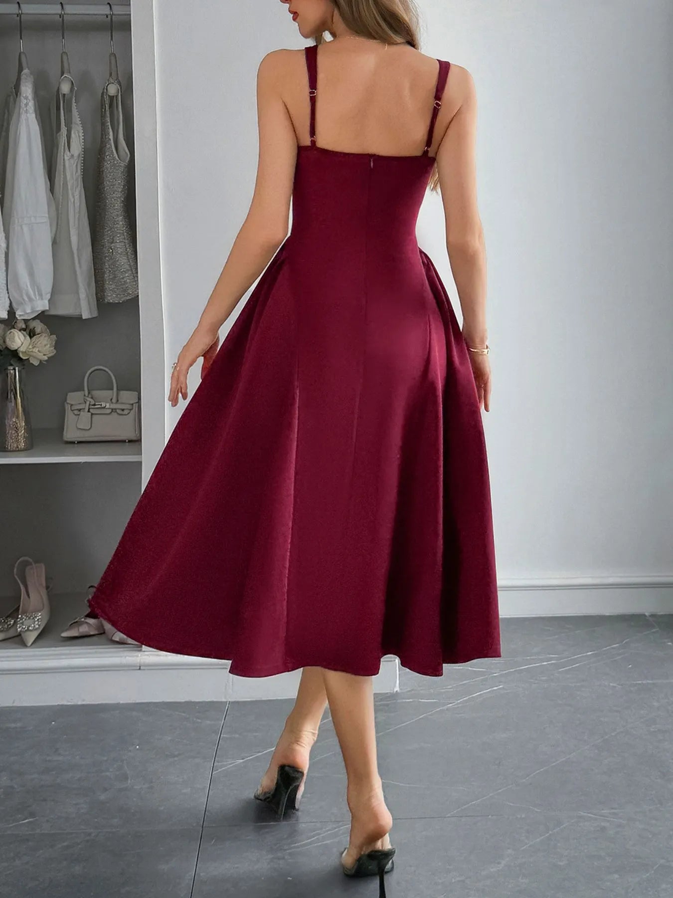 Square Neck Wide Strap Midi Dress - Blushé Belle