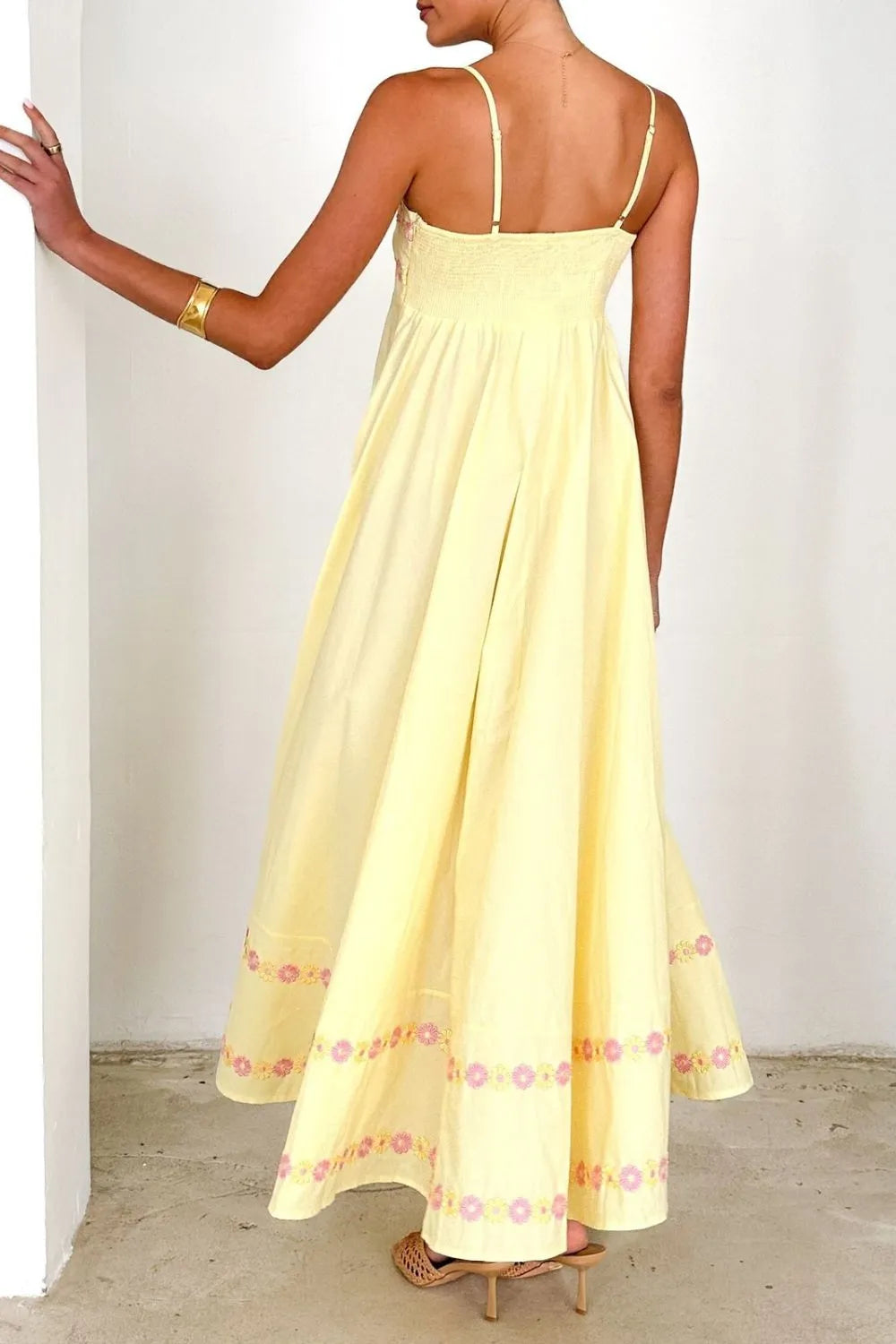 Floral Embroidered Spaghetti Strap Maxi Dress - Blushé Belle