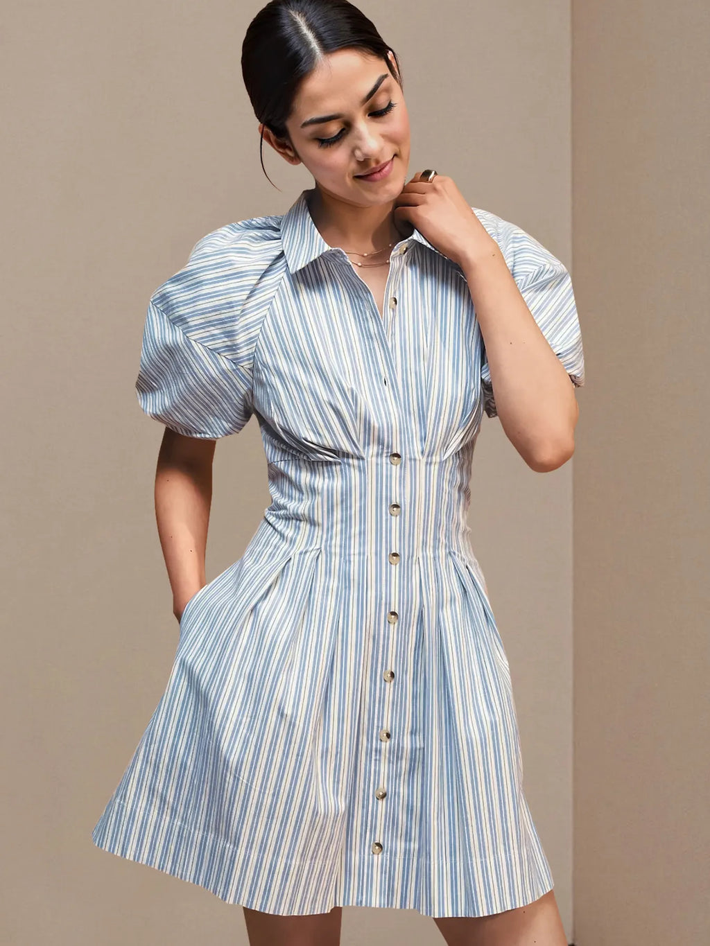 Striped Button Front Shirt Dress - Blushé Belle