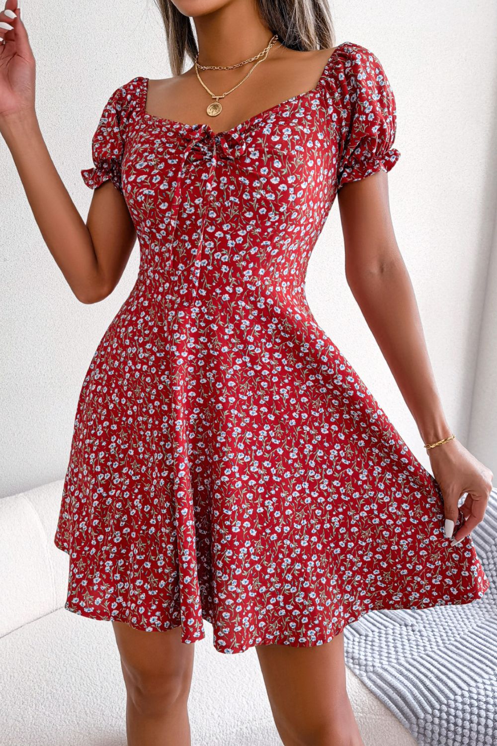 Ditsy Floral Drawstring A-Line Dress - Blushé Belle