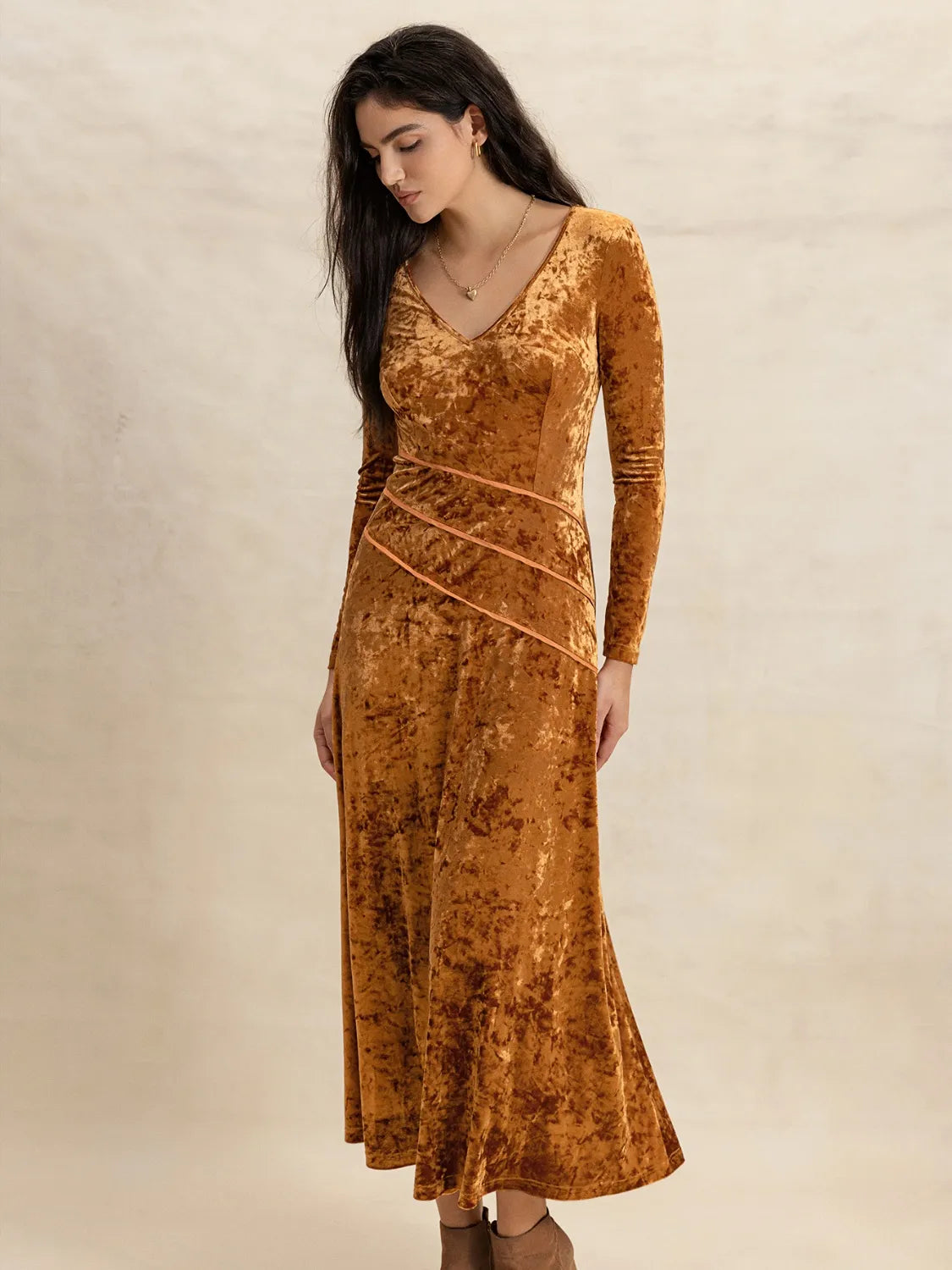 V-Neck Long Sleeve Midi Dress - Blushé Belle