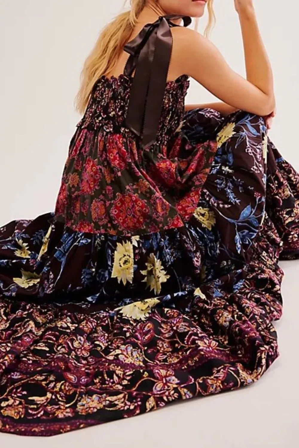 Floral Tiered Maxi Dress with Mixed Print Design - Blushé Belle