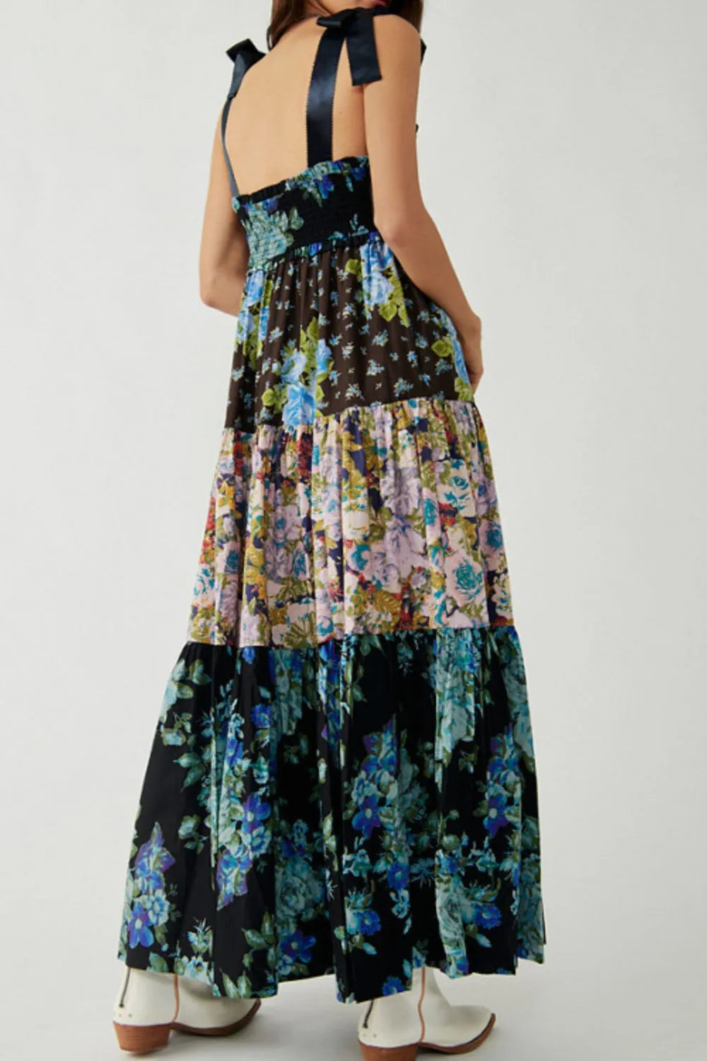 Floral Tiered Maxi Dress with Mixed Print Design - Blushé Belle