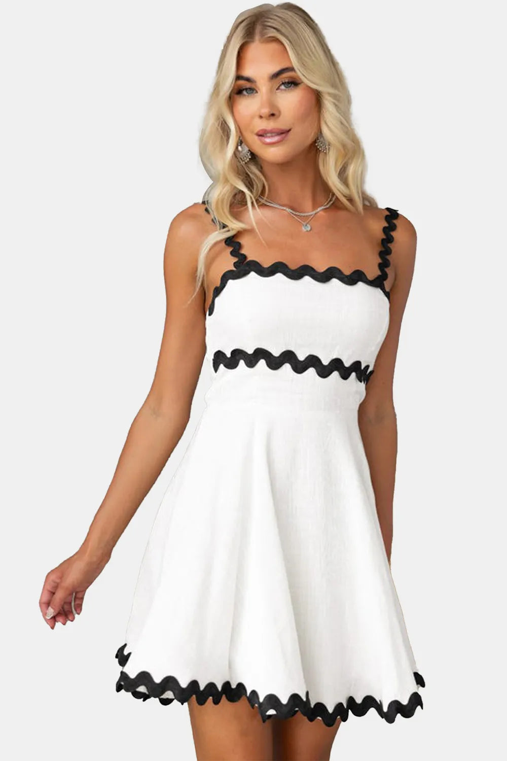 Contrast Trim Square Neck Mini Dress - Blushé Belle