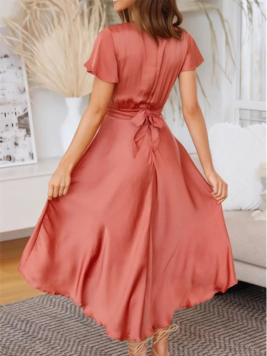 High-Low Plunge Flutter Sleeve Dress - Blushé Belle