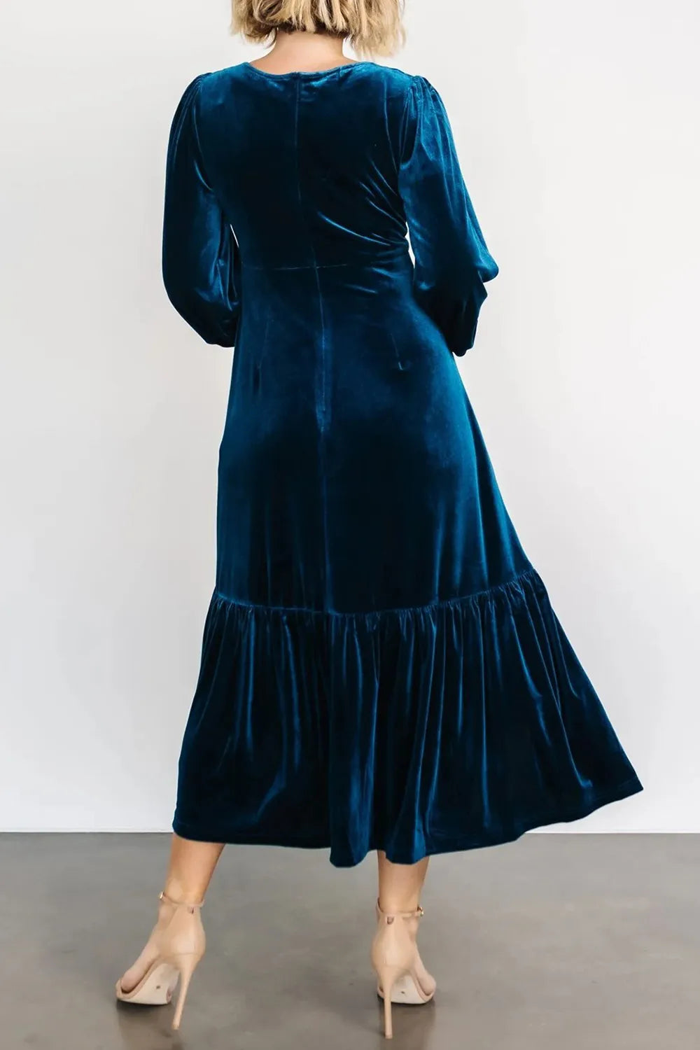 V-Neck Long Sleeve Midi Velvet Dress - Blushé Belle