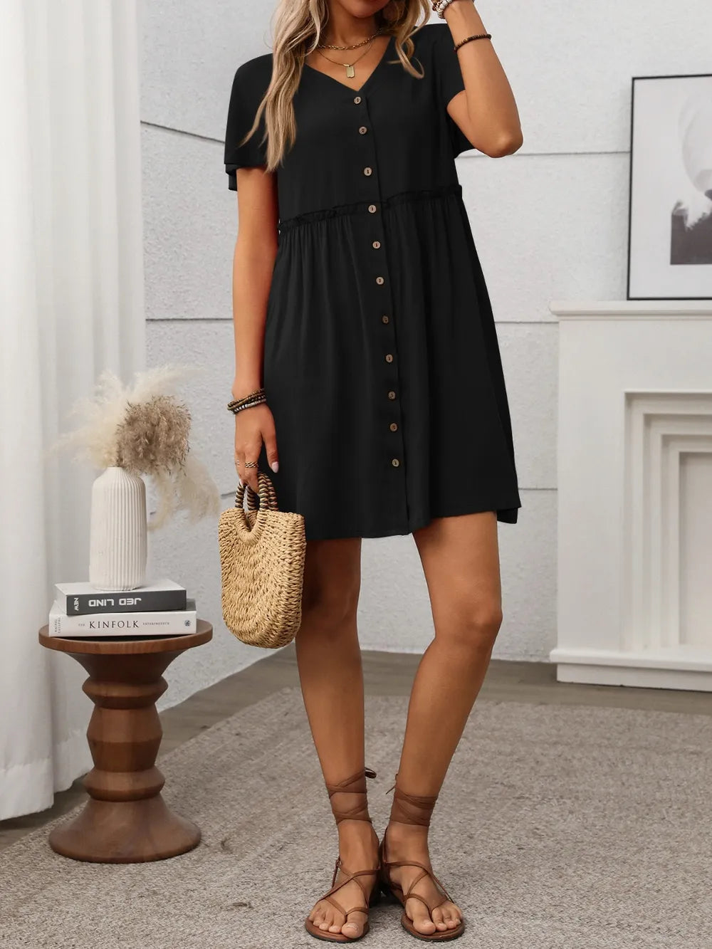Button Front Flutter Sleeve Dress - Blushé Belle