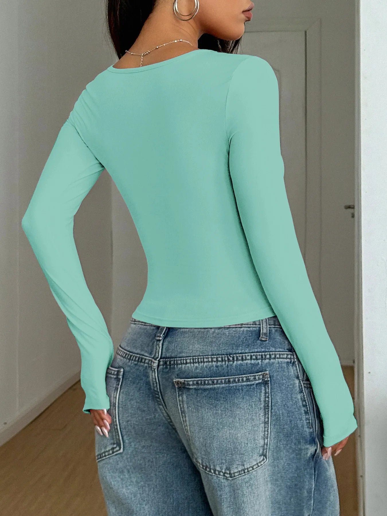 Square Neck Long Sleeve Fitted T-Shirt - Blushé Belle