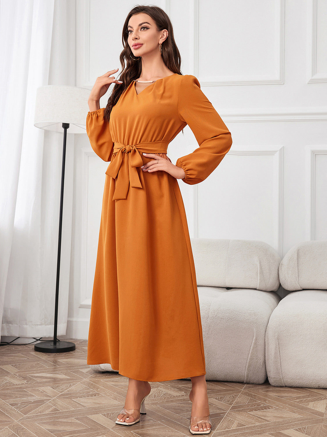Tie Waist Puff Sleeve Maxi Dress - Blushé Belle
