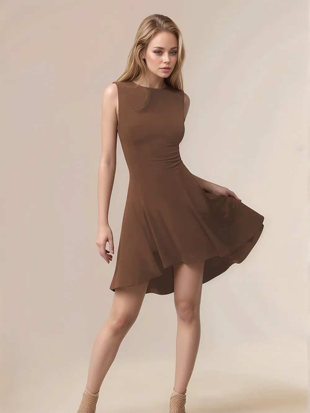 High-Low Round Neck Sleeveless Mini Dress - Blushé Belle