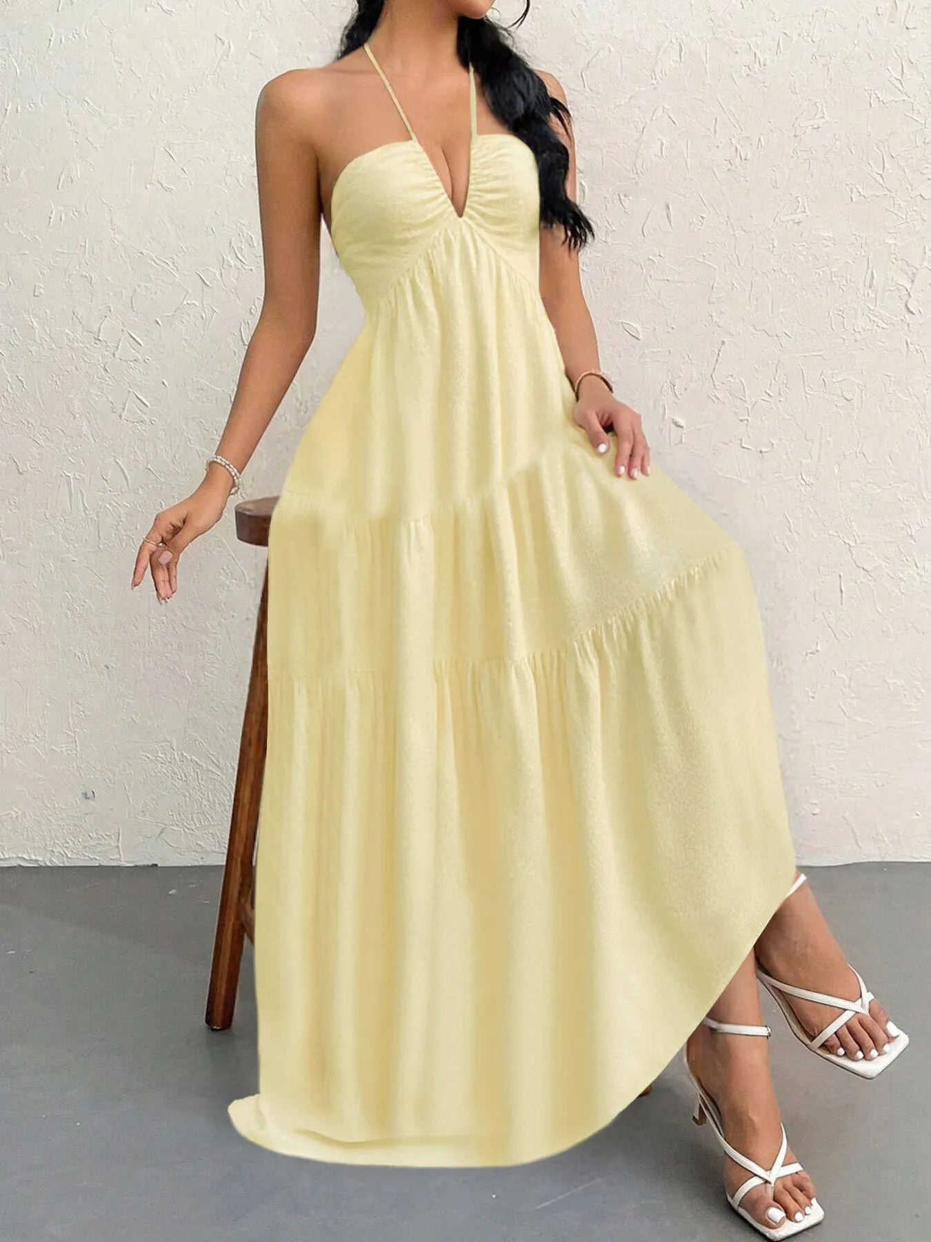 Halter Neck Tiered Maxi Dress - Blushé Belle