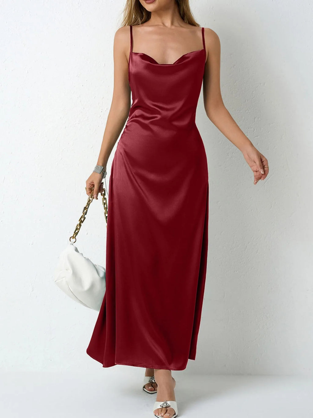 Satin Cowl Neck Cami Dress - Blushé Belle