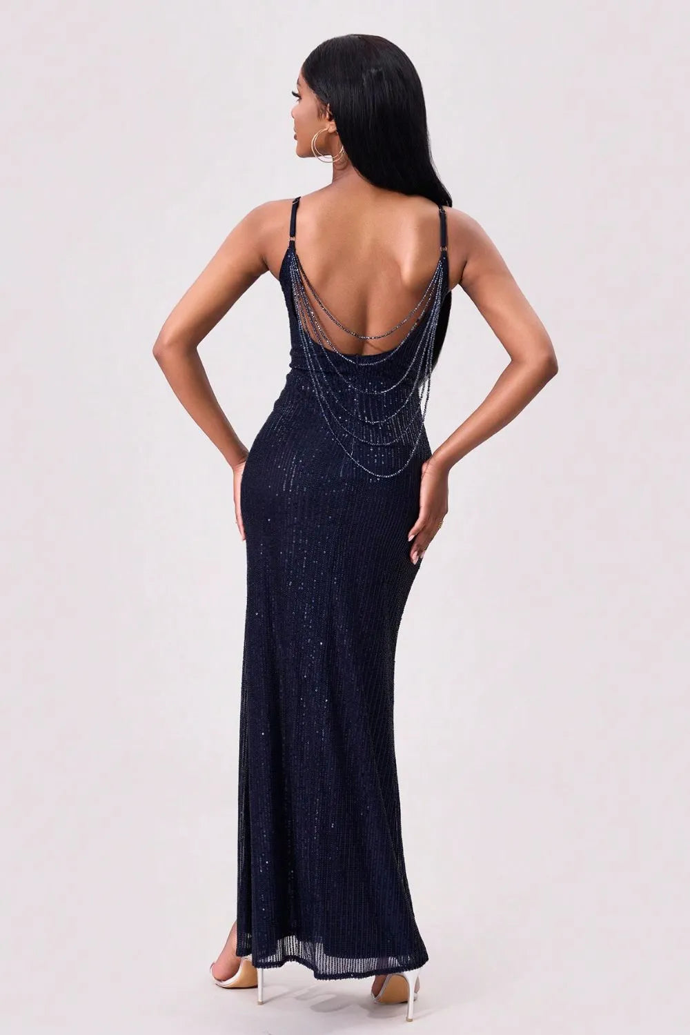 Split Sequin Backless Maxi Cami Dress - Blushé Belle