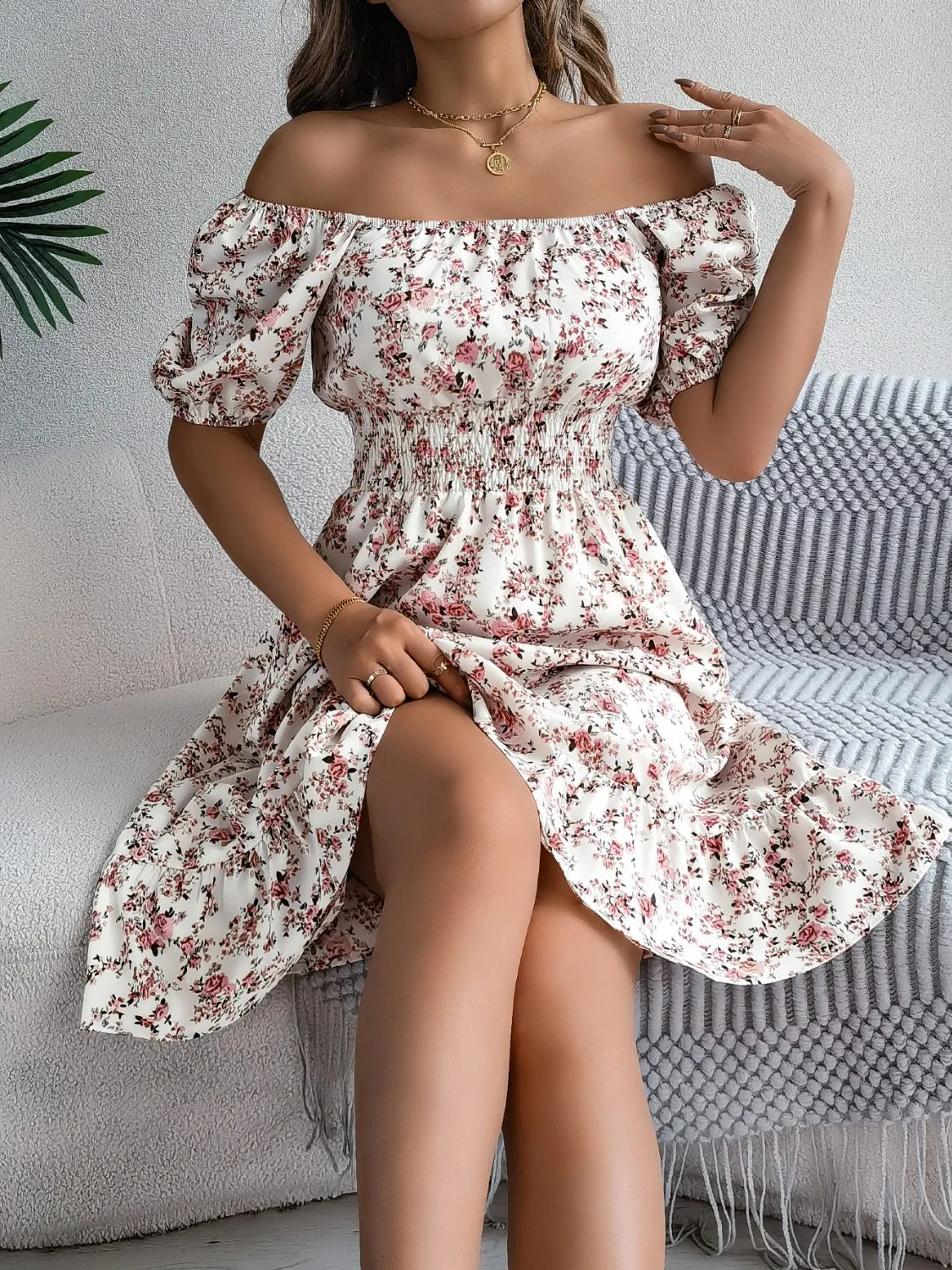 Ruffled Hem Floral Puff Sleeve Dress - Blushé Belle