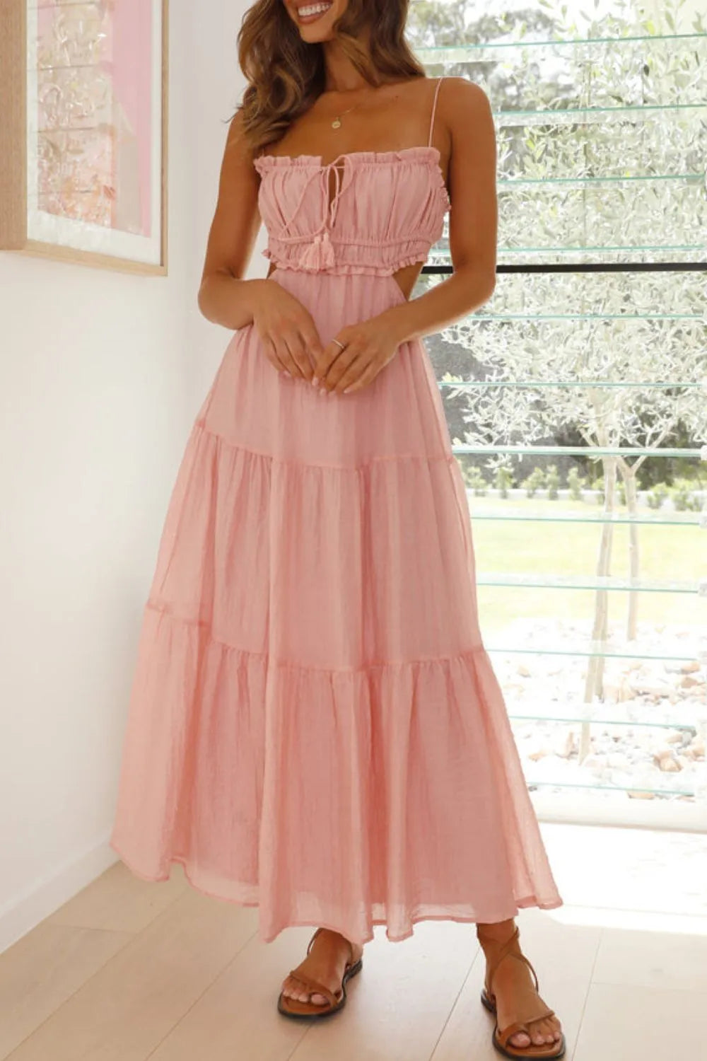 Cutout Square Neck Midi Cami Dress - Blushé Belle