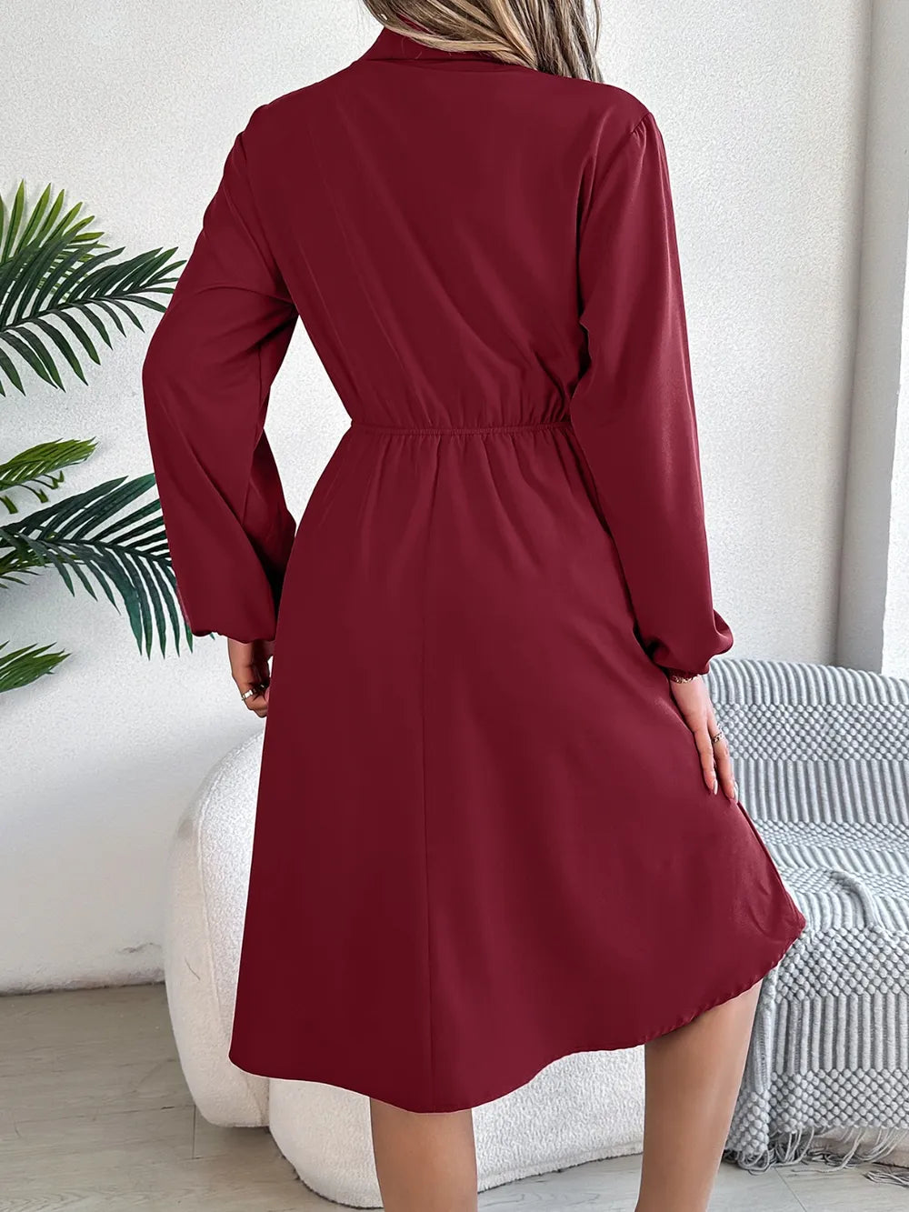 Collared Neck Long Sleeve Dress with Pockets - Blushé Belle