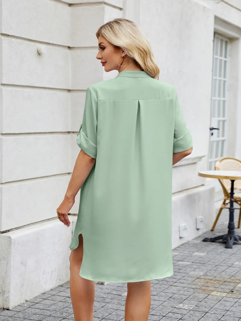 Notched Long Sleeve Mini Shirt Dress - Blushé Belle