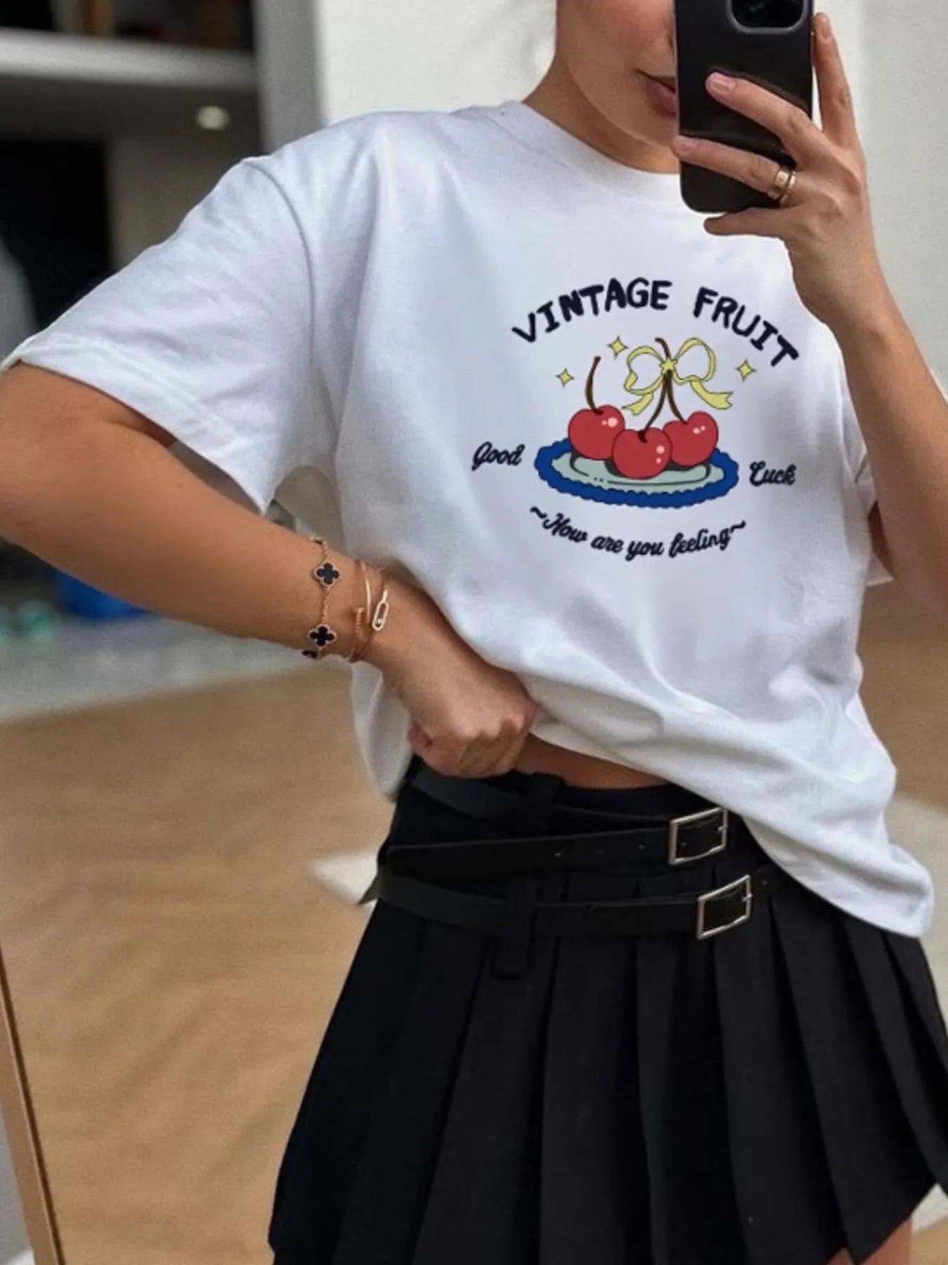 Plus Size Fruit Graphic Round Neck T-Shirt - Blushé Belle