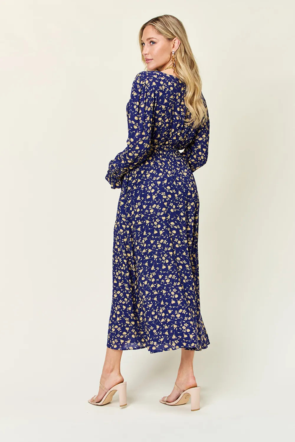 Double Take Full Size Tie Back Flounce Sleeve Dress - Blushé Belle
