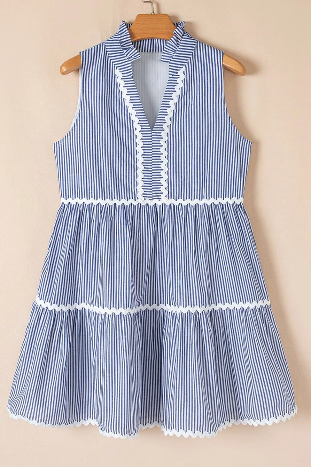 Stripe Sleeveless Notched Ric Rac Mini Dress - Blushé Belle