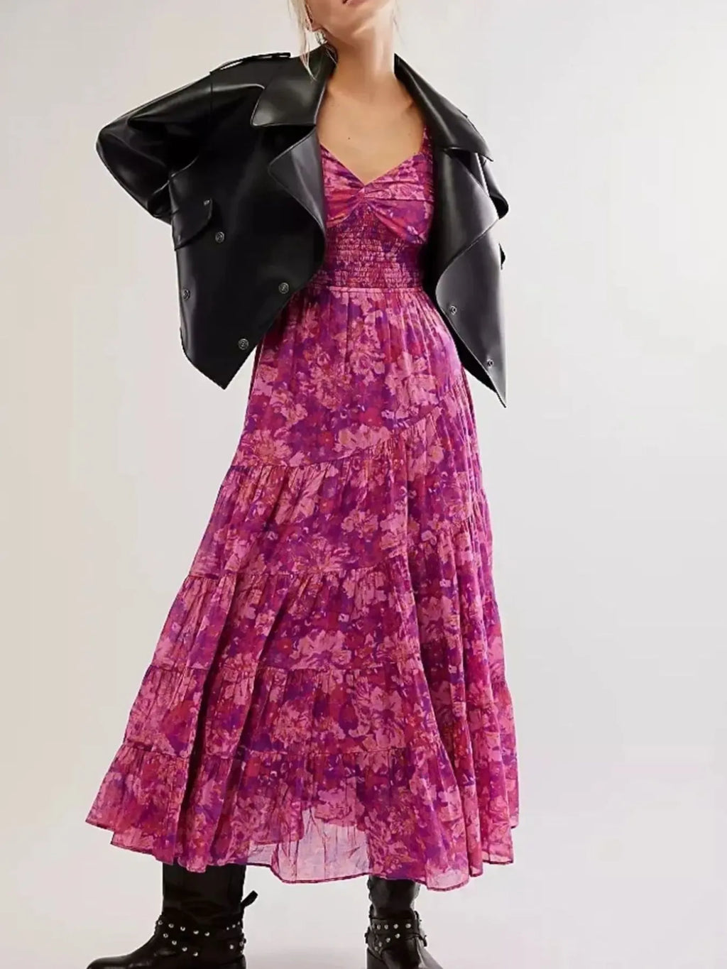 Printed Sweetheart Neck Puff Sleeve Maxi Dress - Blushé Belle