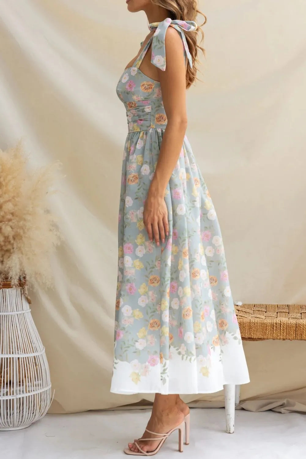 Printed Tie Shoulder Midi Cami Dress - Blushé Belle