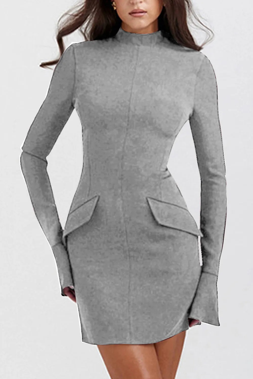 Mock Neck Long Sleeve Mini Dress - Blushé Belle