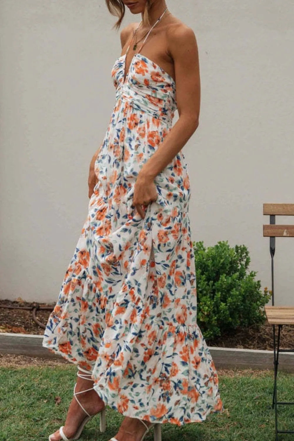 Floral Halter Neck Tiered Maxi Dress - Blushé Belle