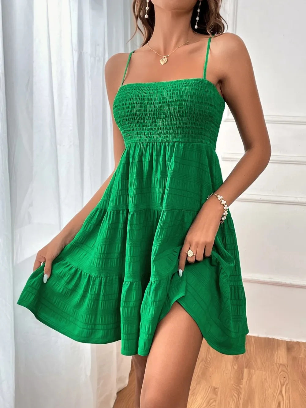 Smocked Tiered Sleeveless Mini Dress - Blushé Belle