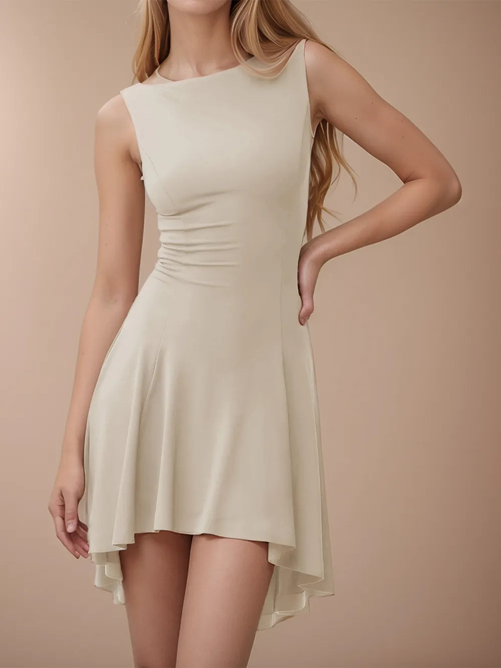 High-Low Round Neck Sleeveless Mini Dress - Blushé Belle