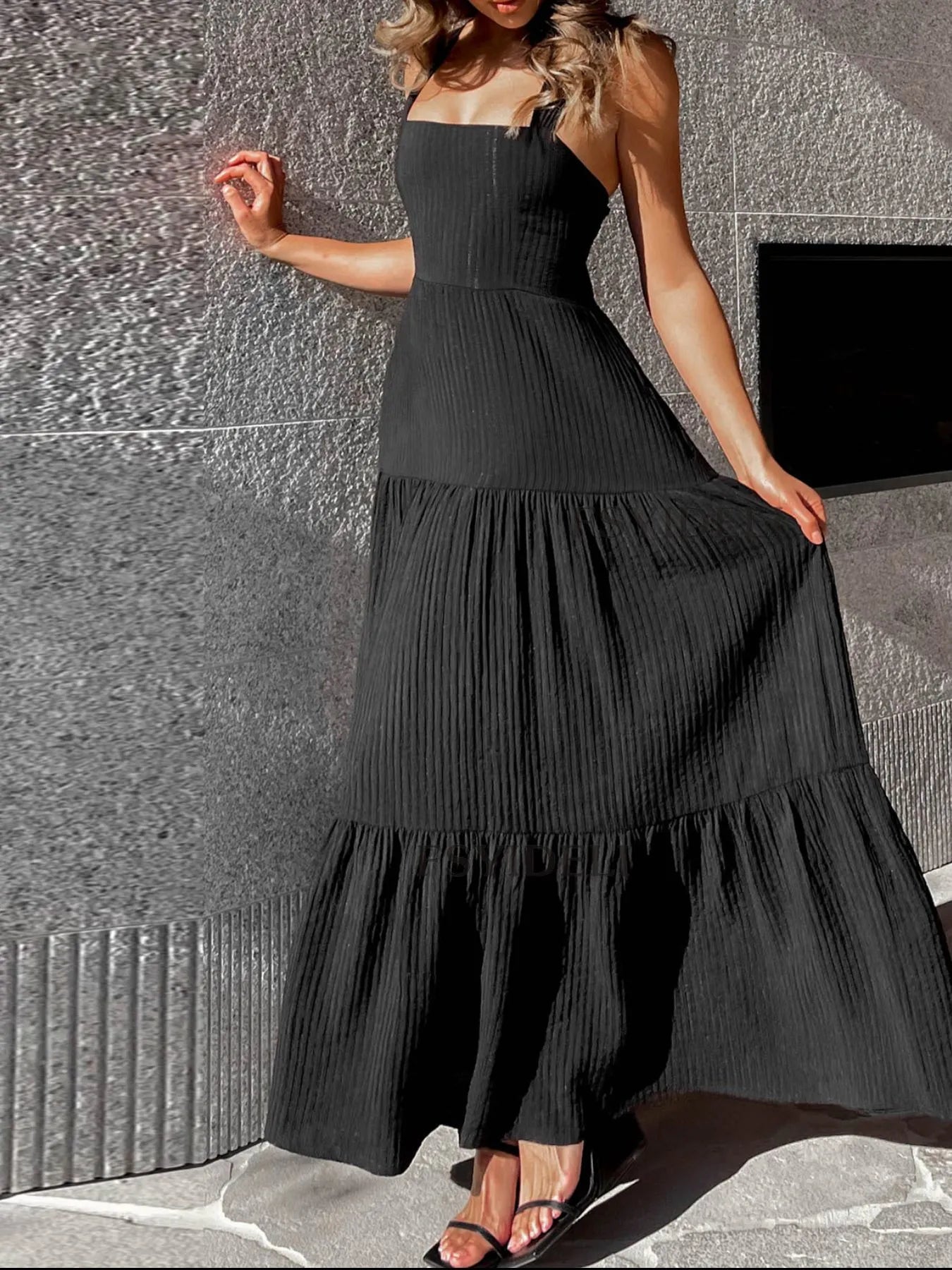 Square Neck Tiered Maxi Dress - Blushé Belle