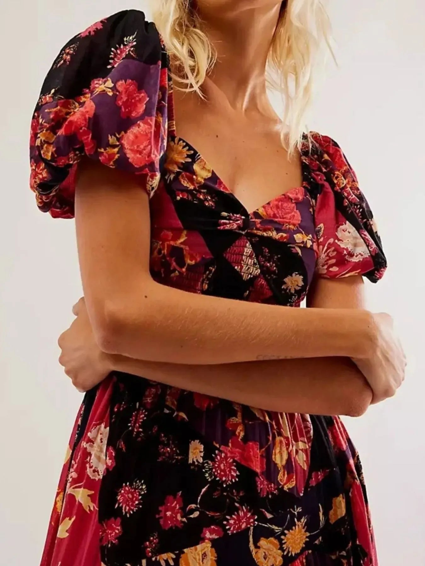 Printed Sweetheart Neck Puff Sleeve Maxi Dress - Blushé Belle