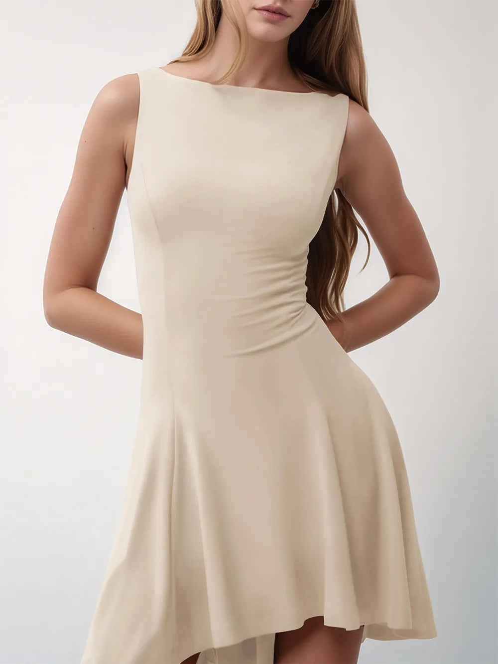 High-Low Round Neck Sleeveless Mini Dress - Blushé Belle