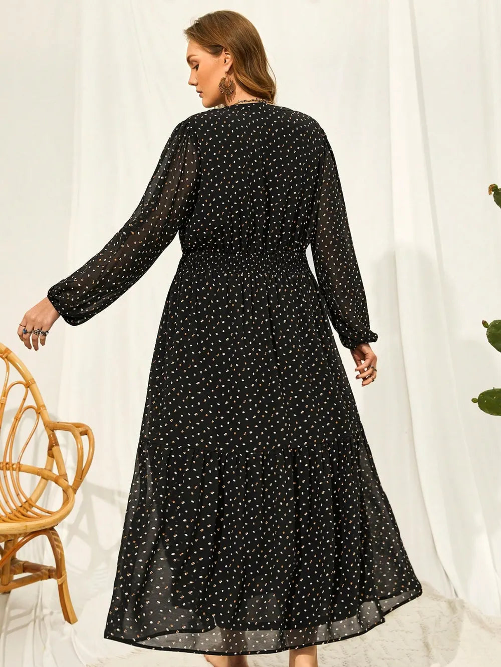 Plus Size Embroidered Tassel Balloon Sleeve Dress - Blushé Belle