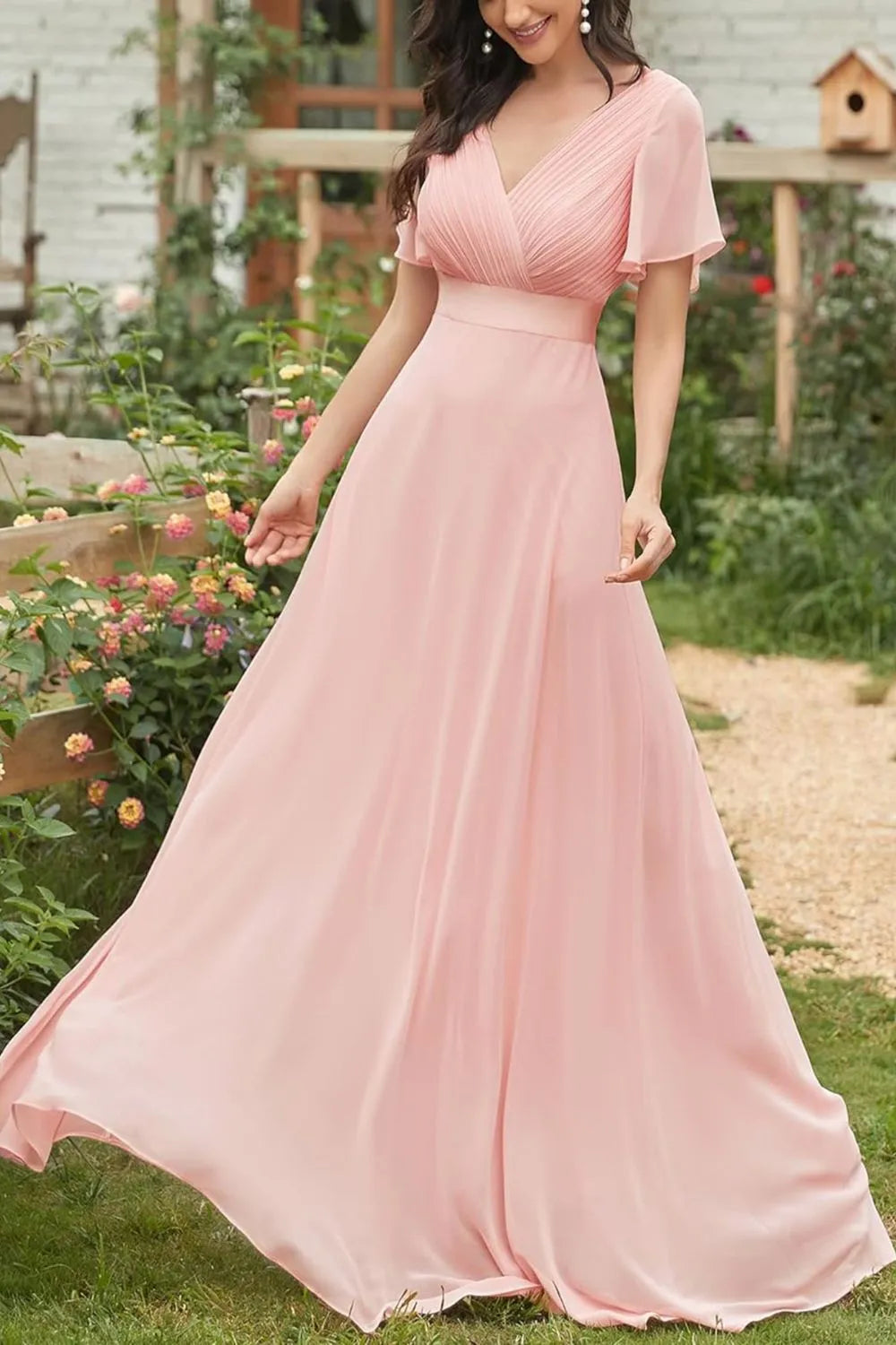 Surplice Flutter Sleeve Maxi Dress - Blushé Belle