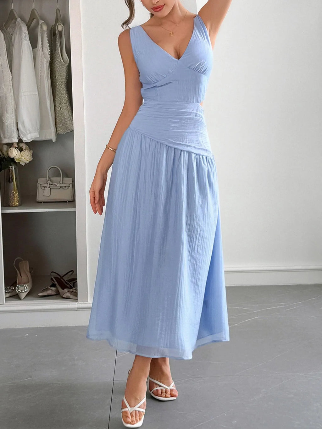 Cutout V-Neck Sleeveless Midi Dress - Blushé Belle