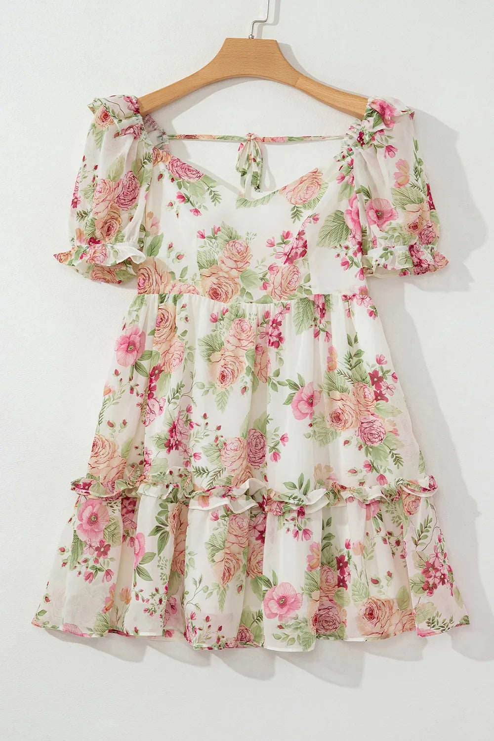 Floral Bubble Sleeve Sweetheart Neck Ruffle Mini Dress - Blushé Belle