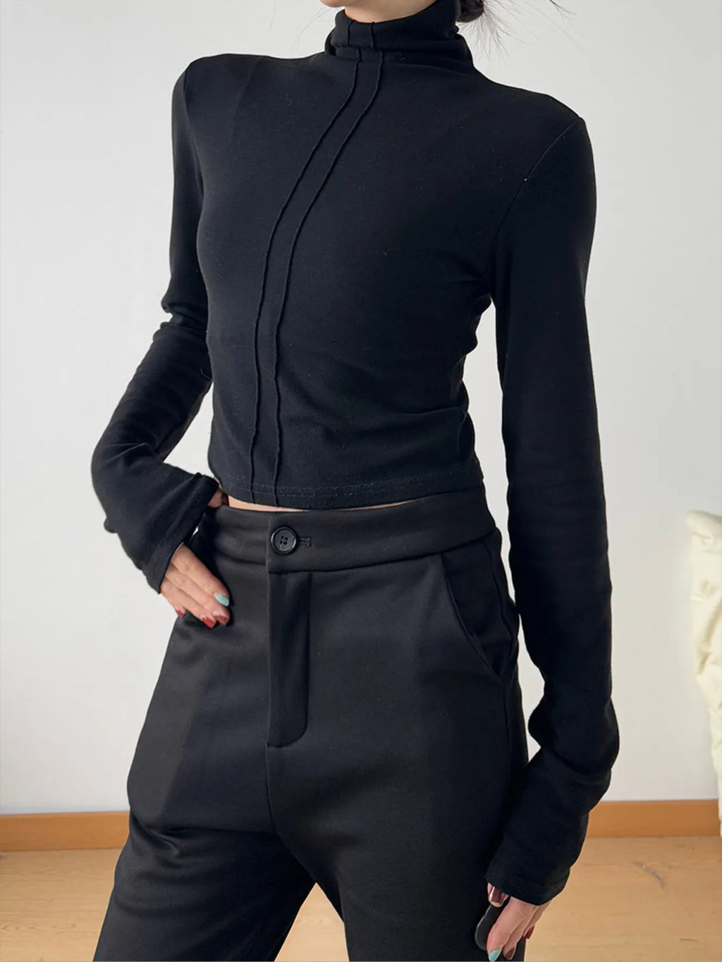 High Neck Long Sleeve Cropped T-Shirt - Blushé Belle