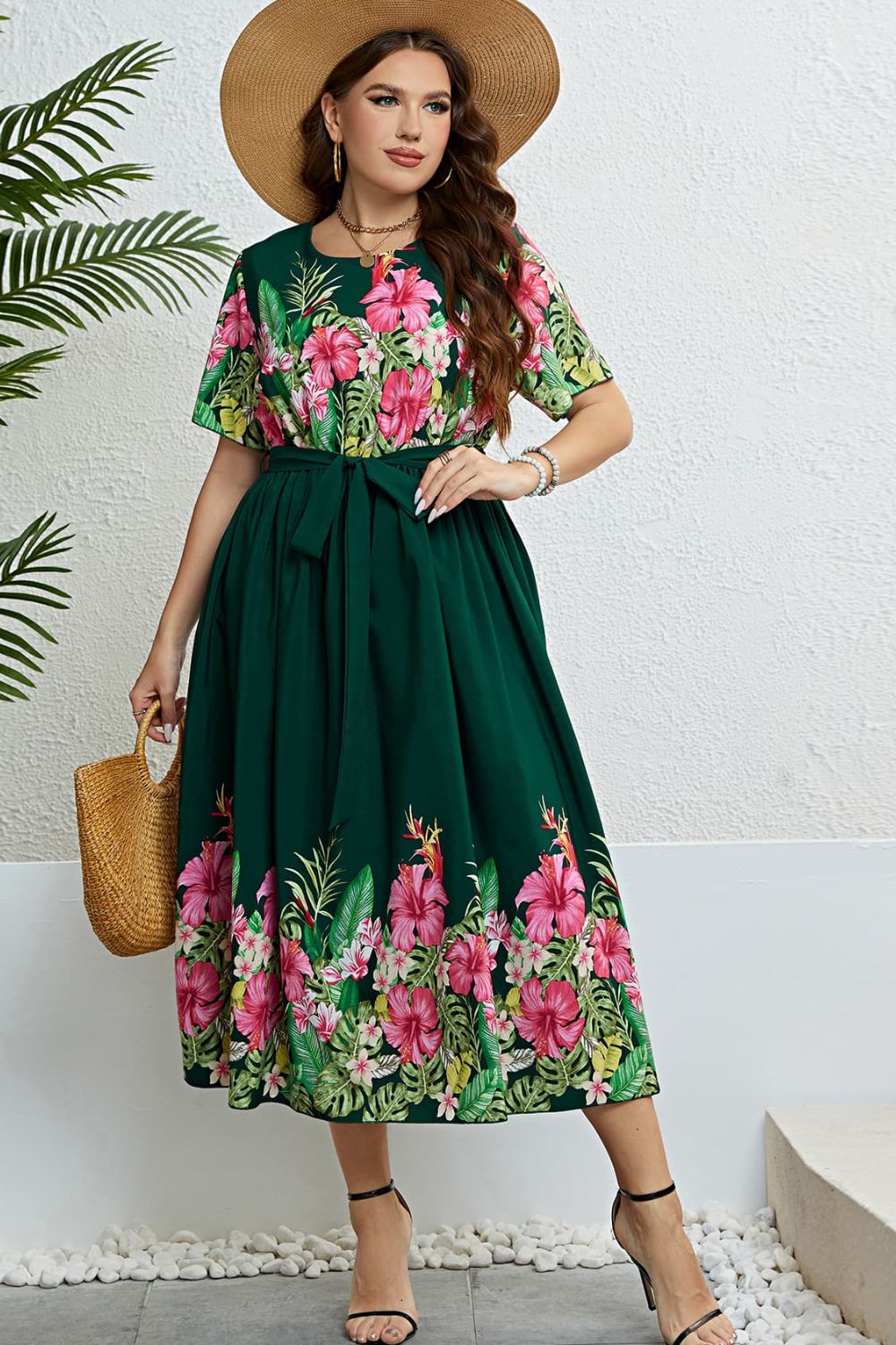 Honey Floral Tie-Waist Round Neck Dress - Blushé Belle